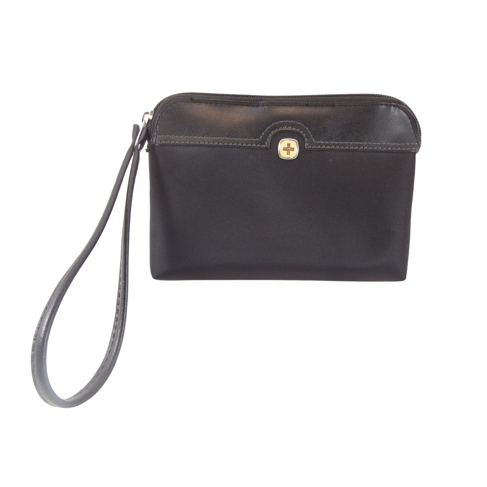 Swiss Gear Wristlet Pouch Small Black Excellent Nylon Striped Lining